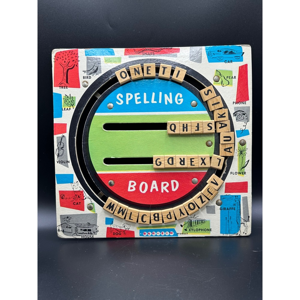 Vintage Bar-Zim Spelling and Counting Board Double Sided Wooden Educational Toy
